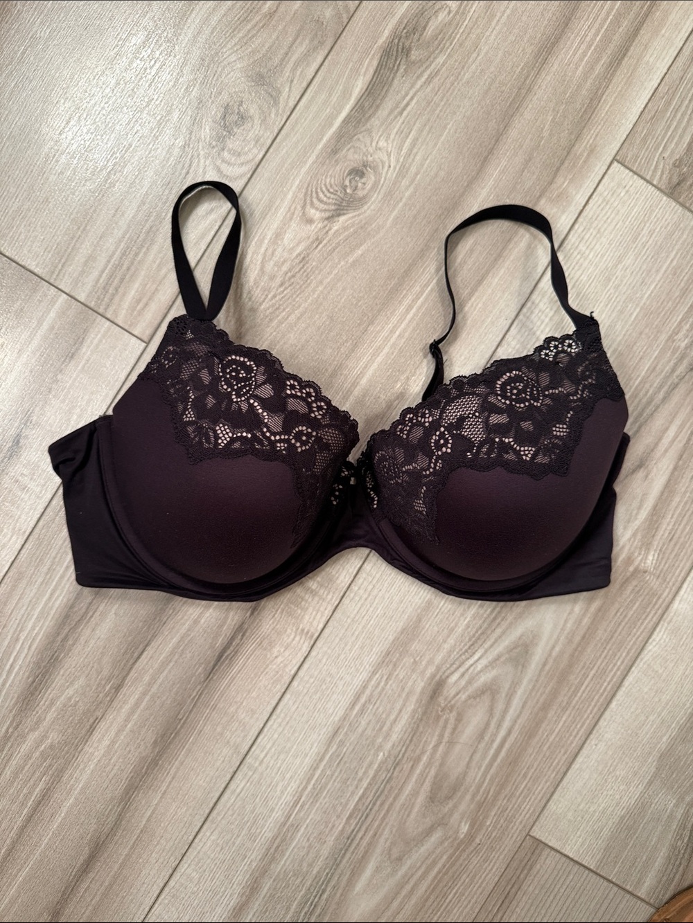 Lace Trim Underwire Bra - Black - 38D